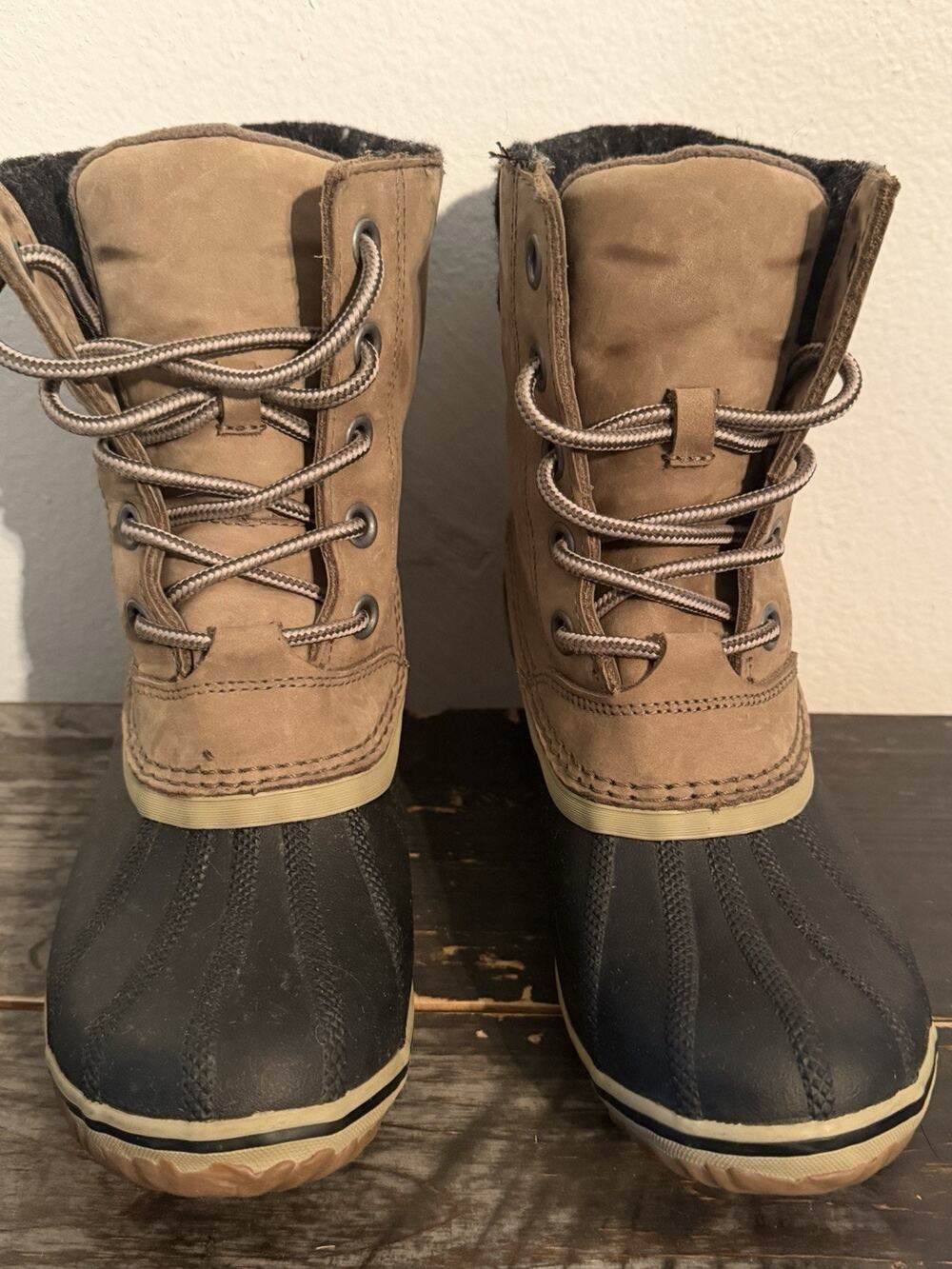 Sorel Slimpack II Lace Duck Boots Womens 9 Elk Tan Black Waterproof NL3058-245